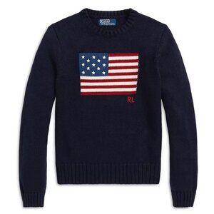 Iconic Polo Ralph Lauren American Flag Cotton Crewneck Sweater